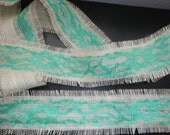 Burlap and Lace Ribbon, Jade Green Lace and Oyster Frayed Burlap Ribbon, Use for Wedding, Shower, Party, Home Decor, Crafting