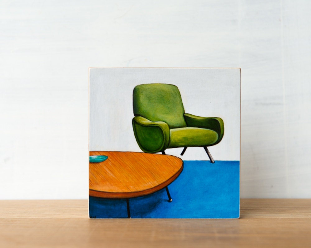 Midcentury Modern Art Block - Lady Chair, green chair, vintage