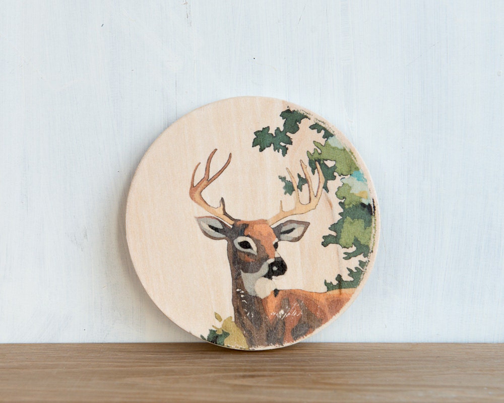 Paint by Number Circle Art Block 'Stag' - deer, buck, woodland, vintage look