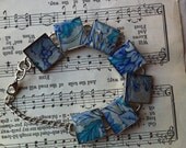 Resin Bracelet-Italian Paper-shades of blue-grapes-grape vines-OOAK
