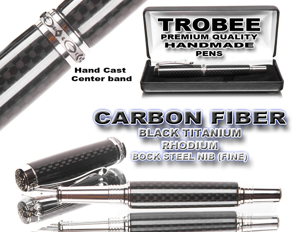 Carbon fiber pen fountain style with stainless steel Bock nib. World class writing instrument