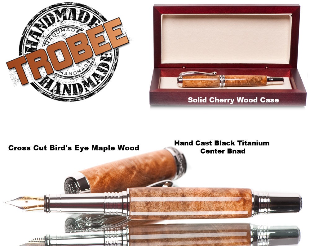 Wooden Fountain Pen, Bird's eye maple, polished and finished to perfection