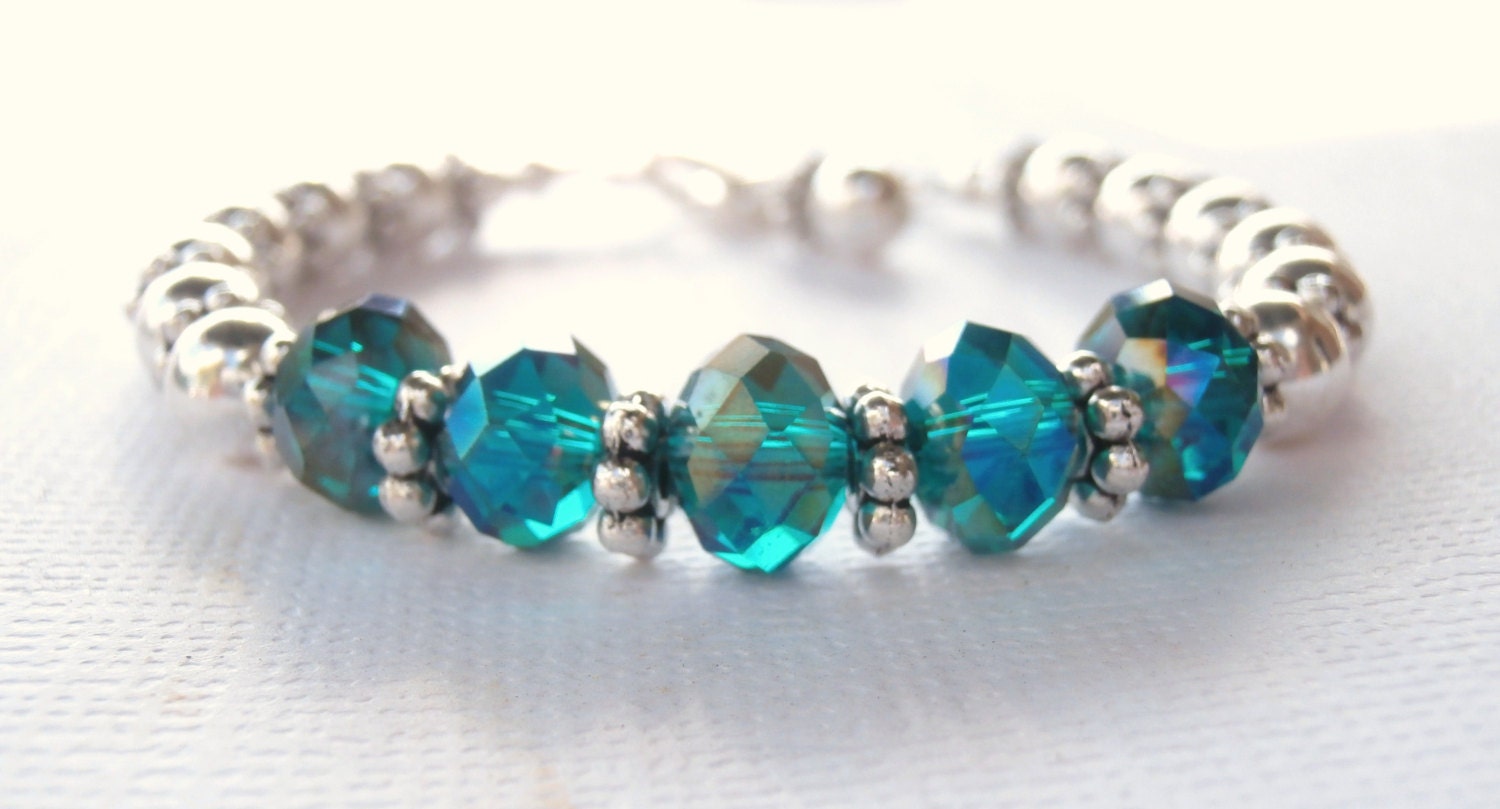 Emerald Birthstone Bracelet, Teal Bracelet, May Birthstone, Wedding Jewelry, Bridesmaid, Mother Daughter, Crystal, December