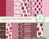 40% OFF SALE -Valentine digital paper 12x12, owl digital scrapbook paper, commercial use-valentineowls- Instant Download Il_170x135