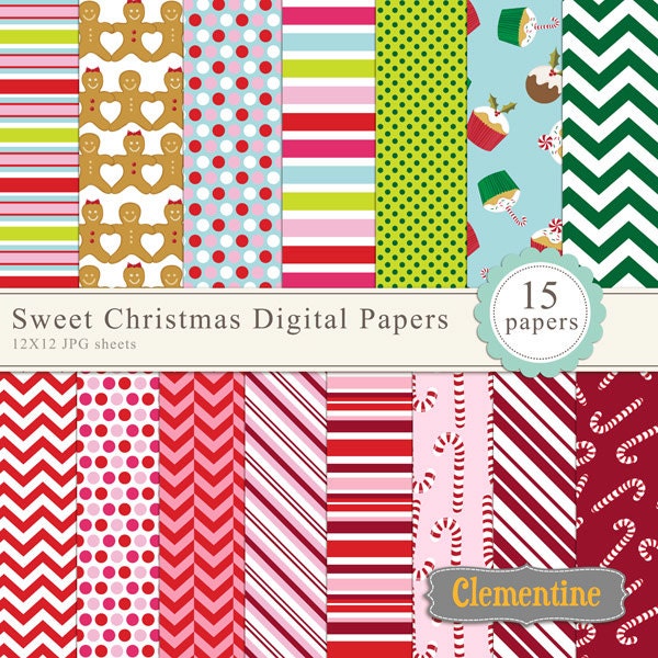 40% OFF SALE -Sweet Christmas scrapbook paper 12x12, digital scrapbooking paper, royalty free- Instant Download Il_570xn