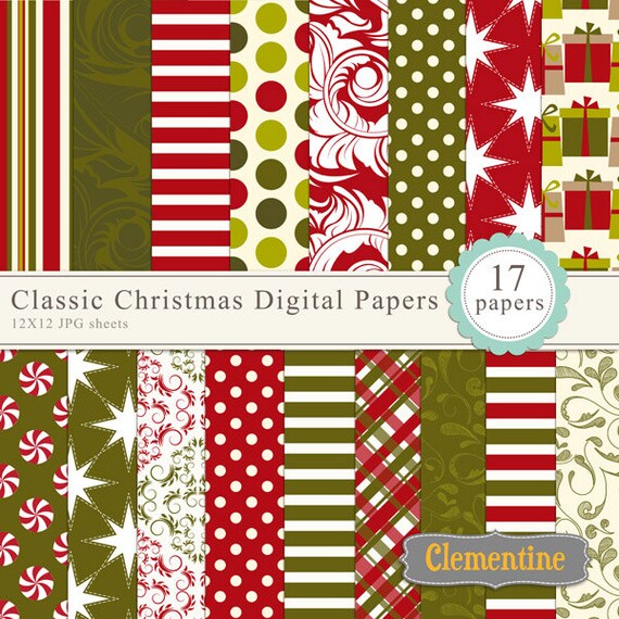 40% OFF SALE -Classic Christmas scrapbook paper 12x12, digital scrapbooking paper, royalty-free- Instant Download Il_570xn