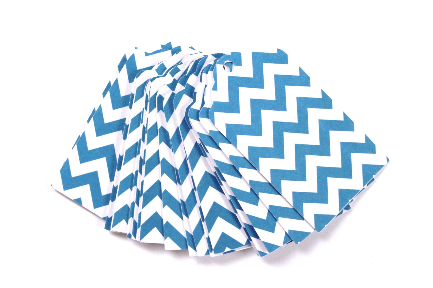 25 Die Cut Royal Blue and White Chevron Zig Zag Layered Gift Tags (3 x 1.6 inches) - Escort Cards, Scrapbooking, etc.