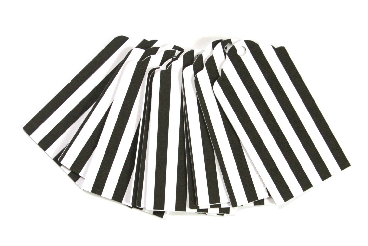 25 Die Cut Black and White Vertical Stripe Layered Gift Tags (3 x 1.6 inches) - Escort Cards, Scrapbooking, etc.