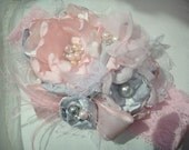 Baby Girl Flower Headband, Pink Ivory Gray Headband, Le Petite Jardin Couture Headband,
