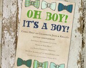 baby boy shower invitation with bow ties, little gentleman theme, digital, printable file (item 1246e)
