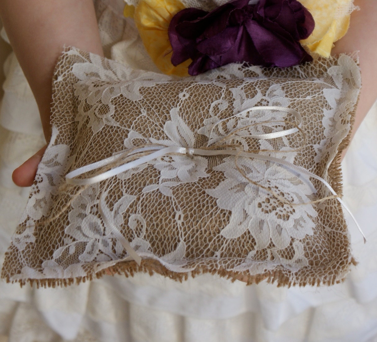 Ring bearer pillow - burlap and lace