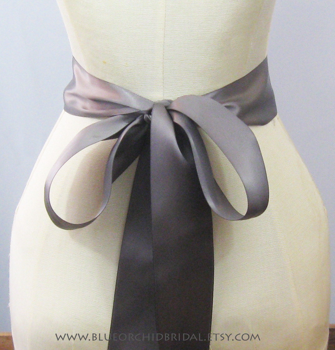 Charcoal Pewter Grey Ribbon Sash, Wedding Sash, Bridal Sash, Satin Sash - 2.25" width