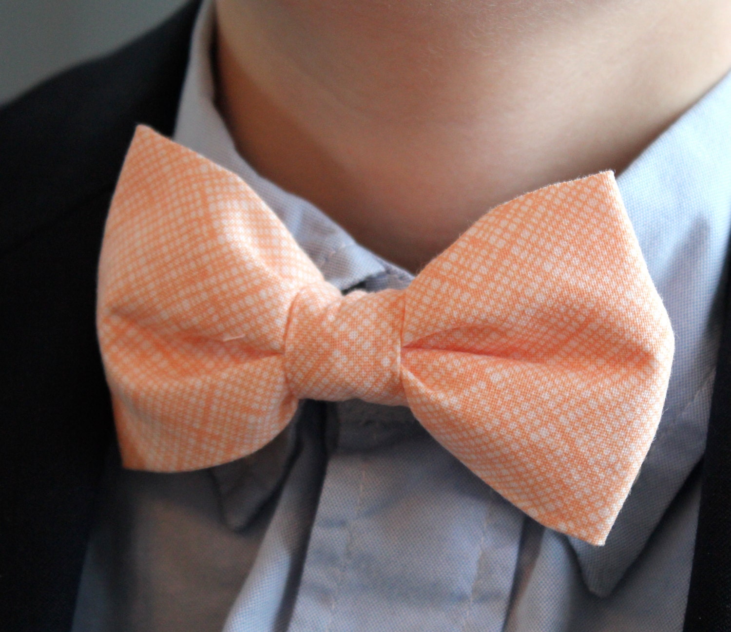 Boys Bow Tie in Peach Hatch - clip on - ring bearer attire