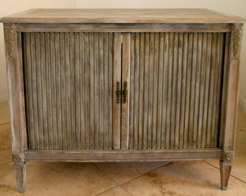 Cabinet Greige Mid Century Chest TV Console