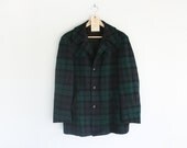 50% OFF SALE - Vintage Pendleton Black Watch Tartan Black & Green Thick Wool Hunting Jacket