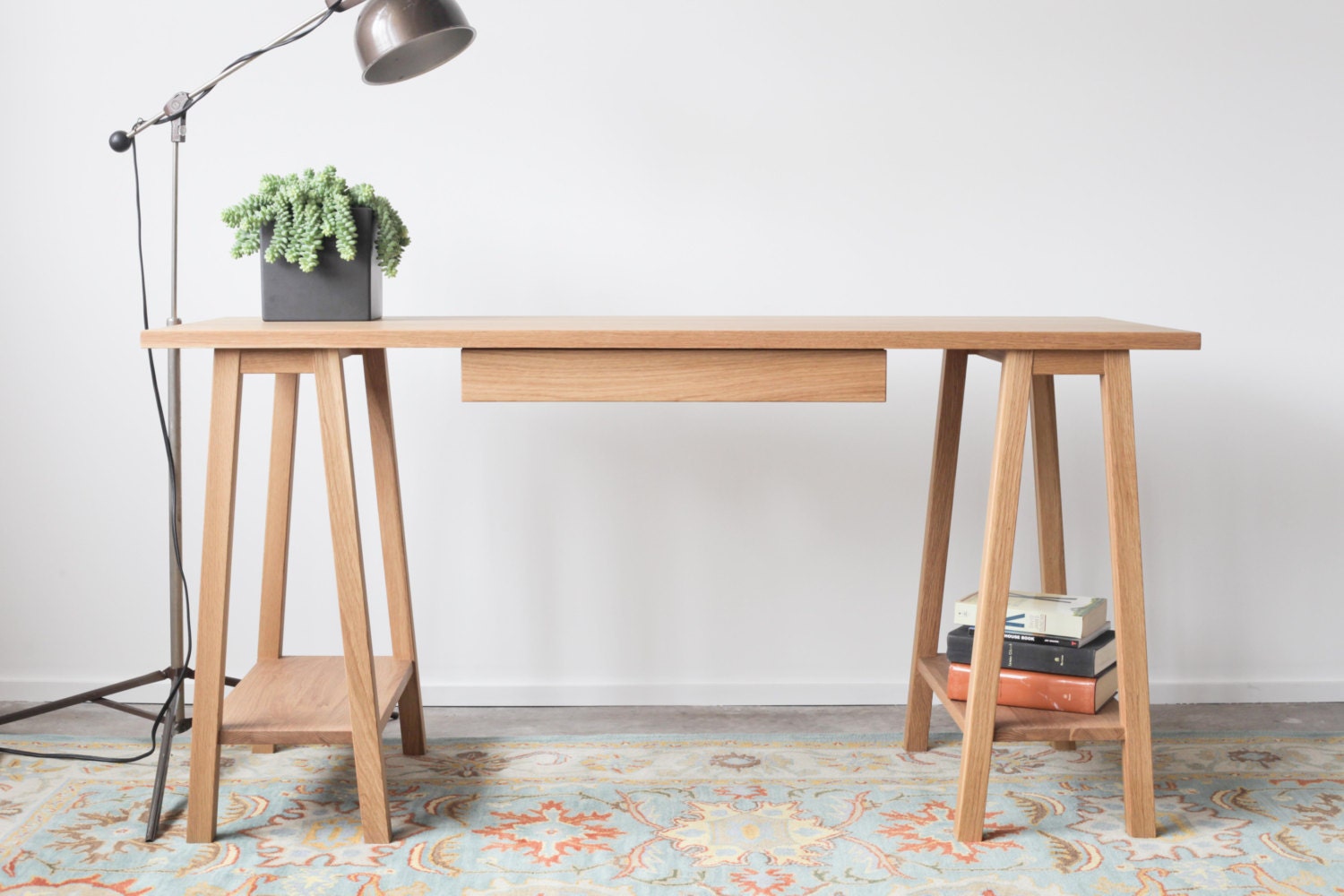 Inventory Sale - Saw Horse Desk - Solid White Oak - 28"W x 55"L x 30"H