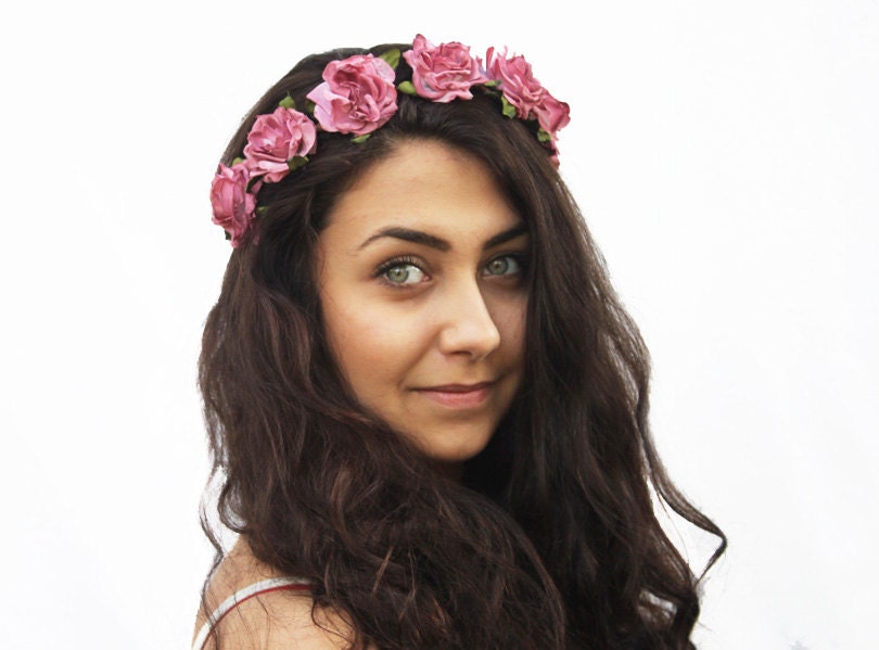 Vintage Pink Rose Crown - Woman Hair Accessory,  Floral Crown, Rose Headband, Hippie Flower Headband, Summer Accessory, Floral - BloomDesignStudio