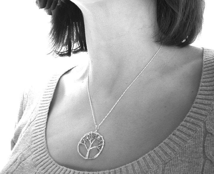 Personalized Mothers Necklace - Family Tree of Life Birthstone Pendant