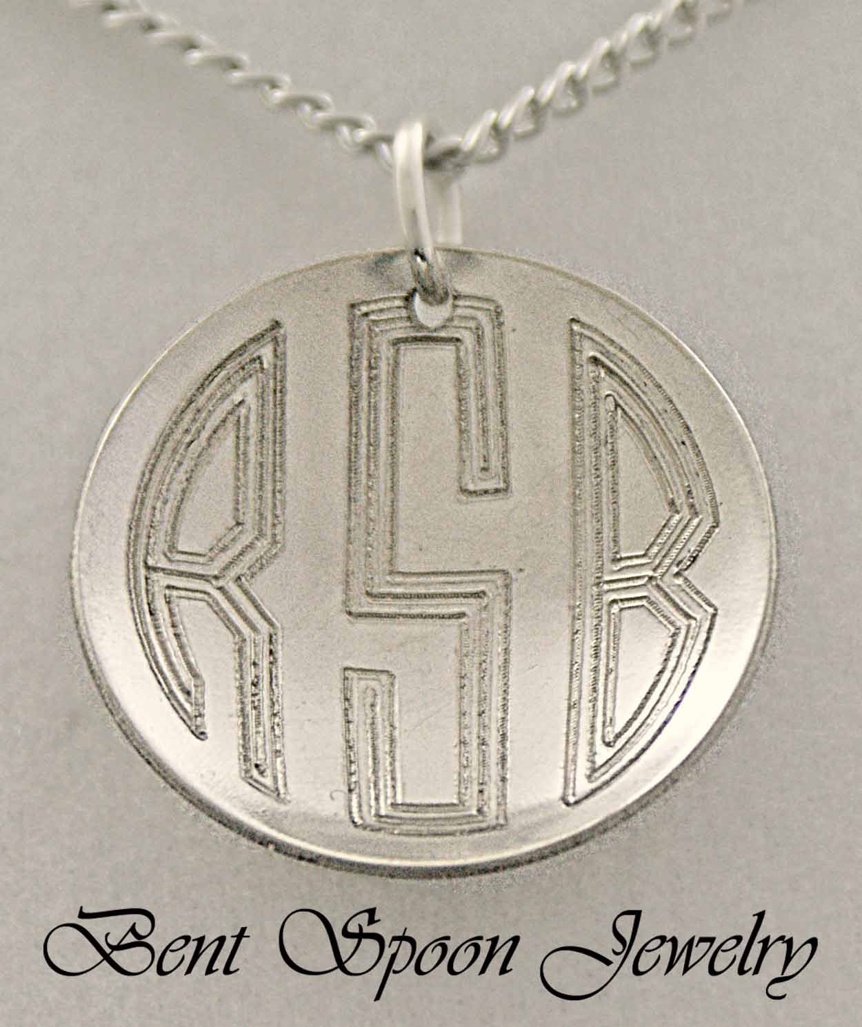 Personalized,Custom Monogrammed Round Silver Pendant, Necklace, Custom Engraved