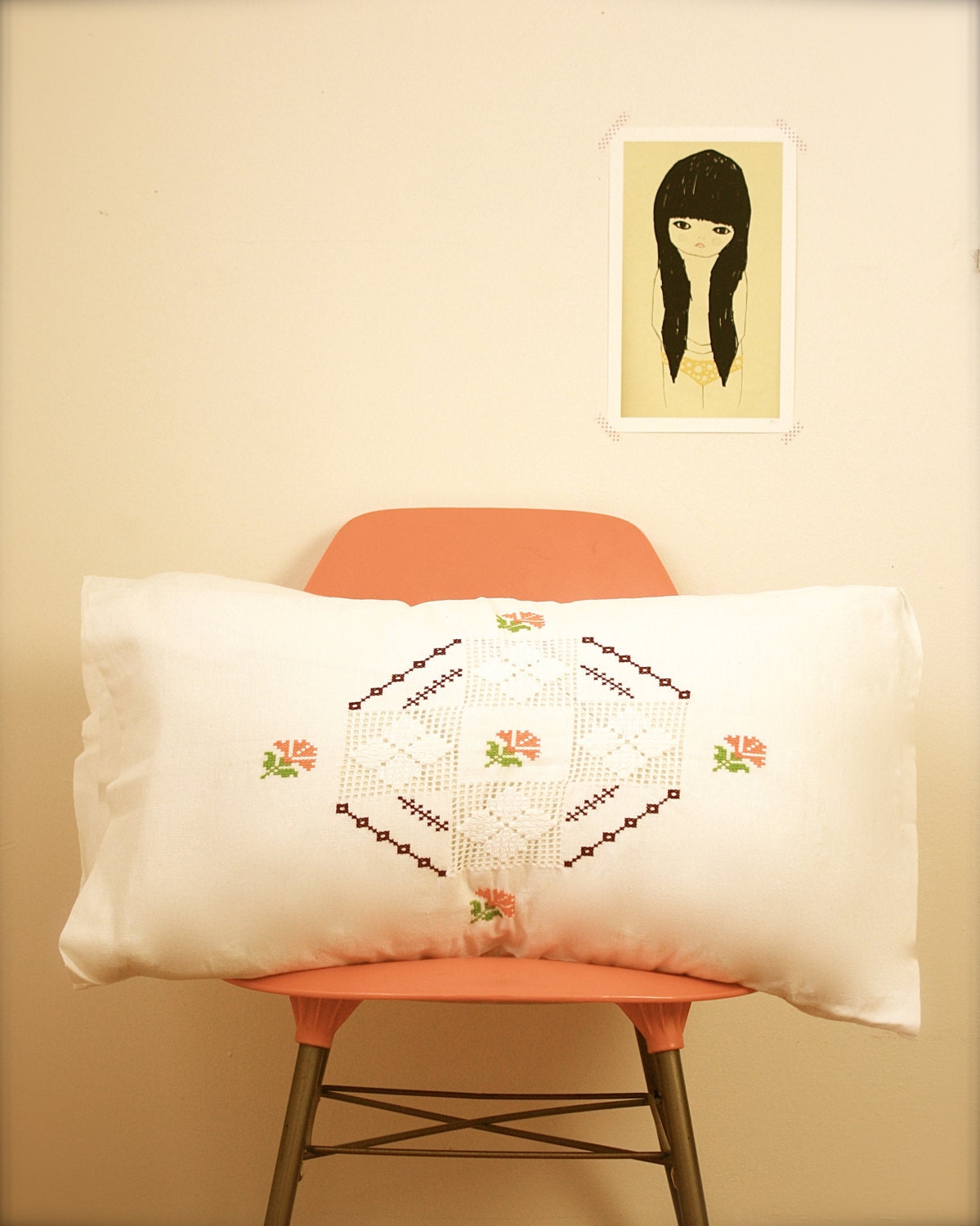 vintage mexican cross stitched pillowcases