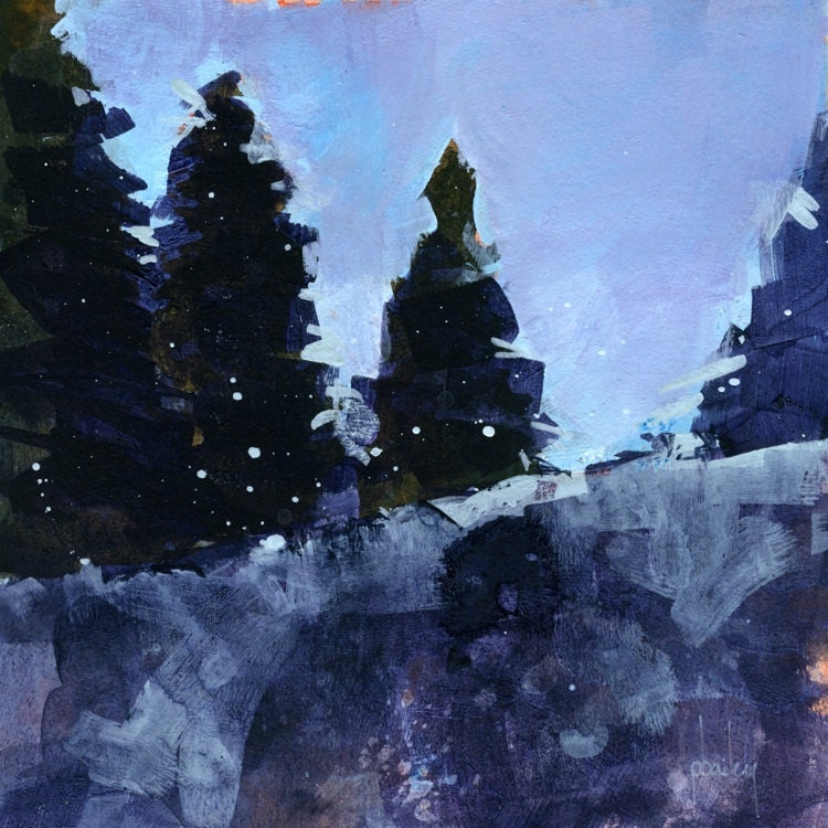 Original acrylic semi-abstract landscape painting - Dark winter morning