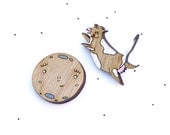 Wooden Laser Cut Cow and Moon Brooch