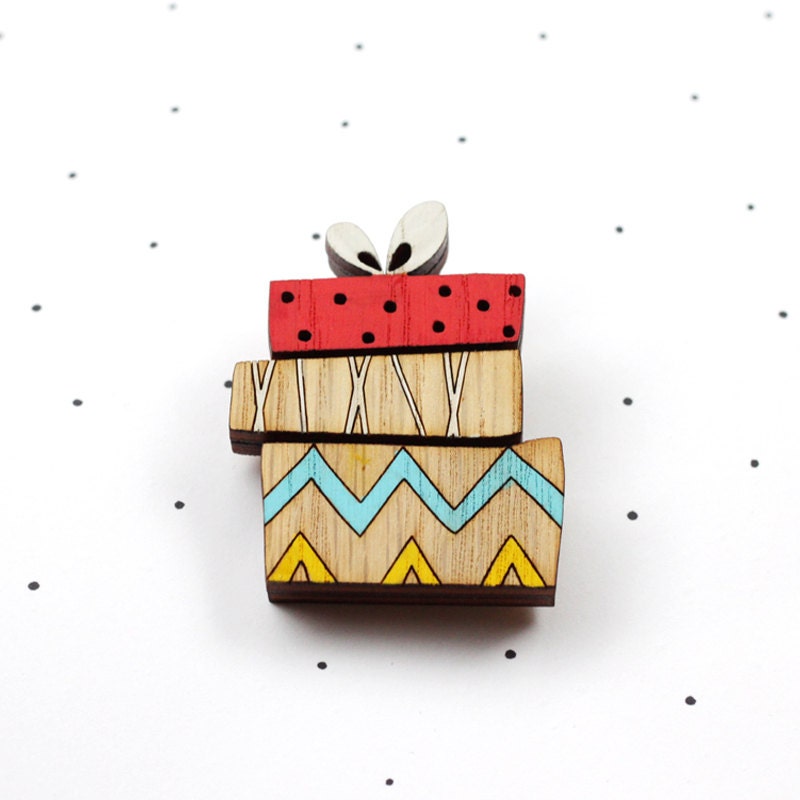Wooden Laser Cut Present Brooch