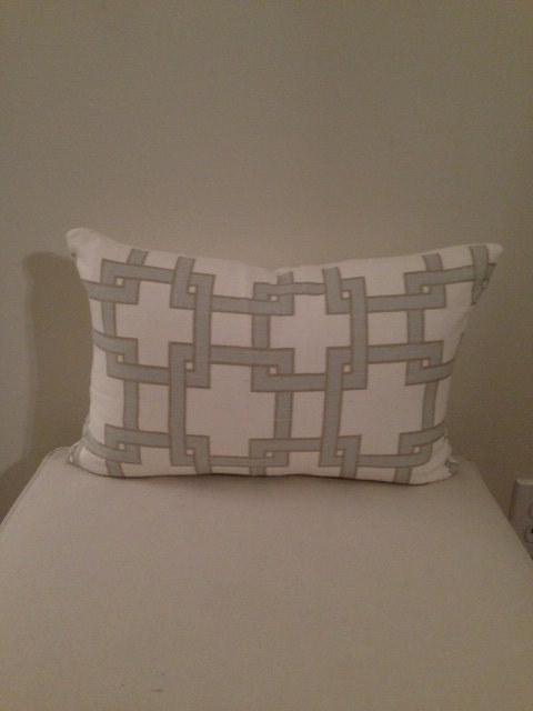 Light Blue, Camel and Off White Thom Felicia 13 x 19 Designer Pillow Cover - Decorative Throw Pillow