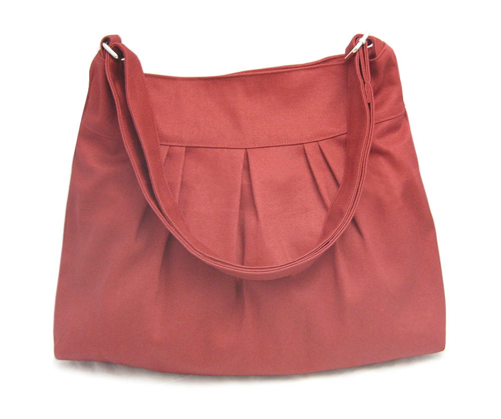 red cotton canvas travel bag / shoulder bag / messenger bag / diaper bag / cross body bag, zipper pocket