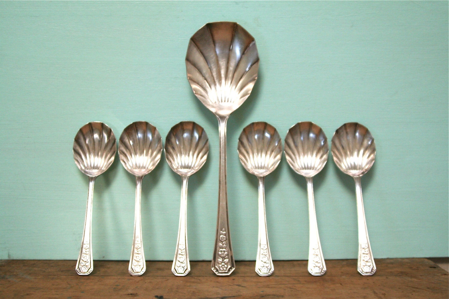 Vintage Art Deco Silver Plated Dessert Spoon Set