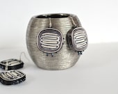 Earrings White Black - Earrings Grey White - Fiber Earrings - Textile Jewelry - OOAK Ready To Ship