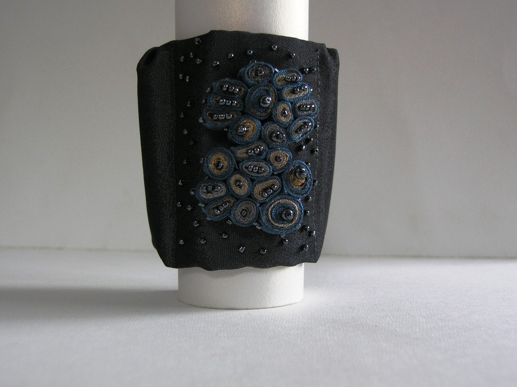 Textile Bracelet Blue -  Handmade Textile Jewelry - OOAK Ready To Ship