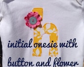initial onesie WITH button and flower