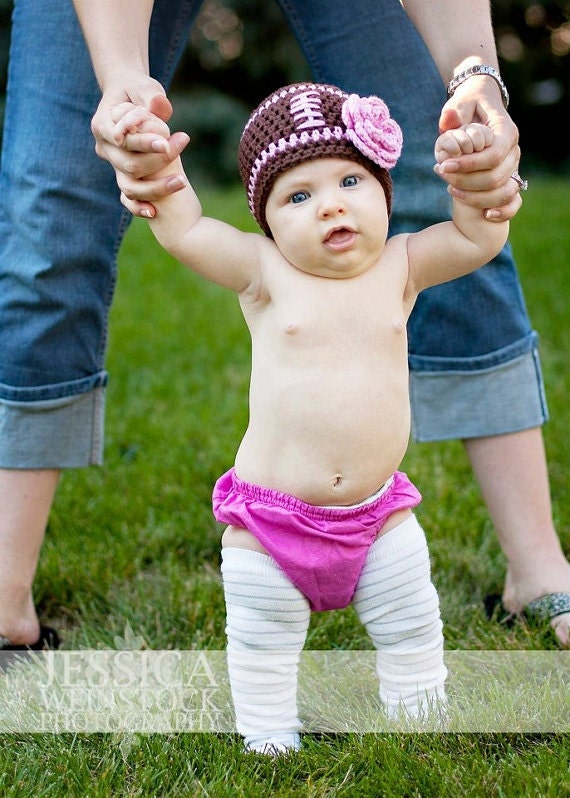 Baby Girl Football Beanie Hat Pretty In Pink Toddler 3 - 6 month to 2 Years - Cute Photo Prop - ON SALE This Week Only