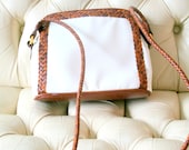 1980s BOHO HANDBAG...white. brown. boho. 80s purse. shoulder bag. classic. 80s purse. urban. hipster. neutrals