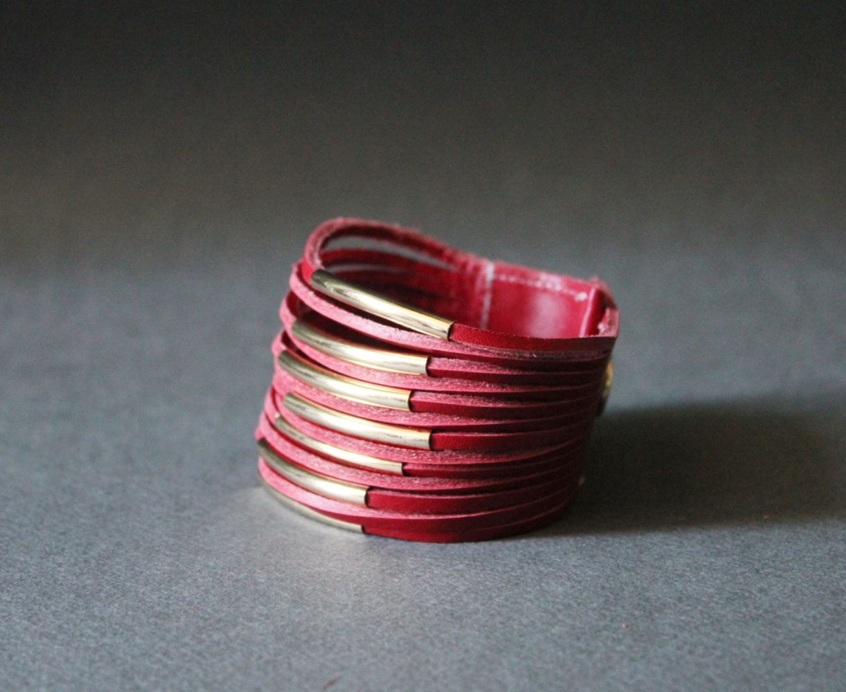 Multi Strand Soft Leather Bracelet(Red)
