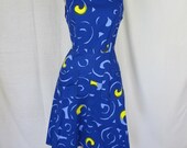 1960s MERIMEKKO  Bold Blue and Yellow Cotton Summer Dress, Kaarina Kellomaki Textile Design