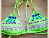 Single Fin Fringed Bikini Top: Size Medium-Large