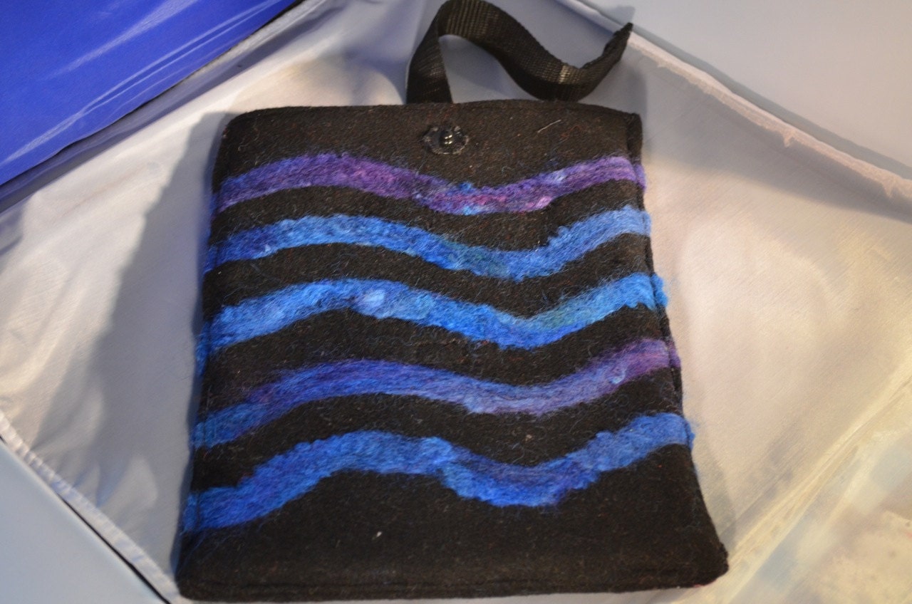 ipad Sleeve Felted Black Blue Purple Wavy