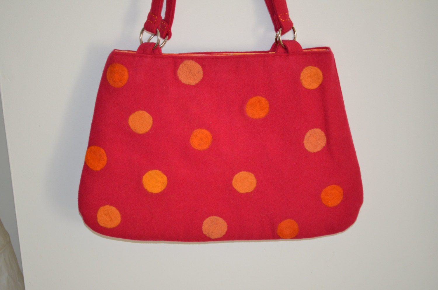 Felted Purse Bright Pink Orange Polka Dots
