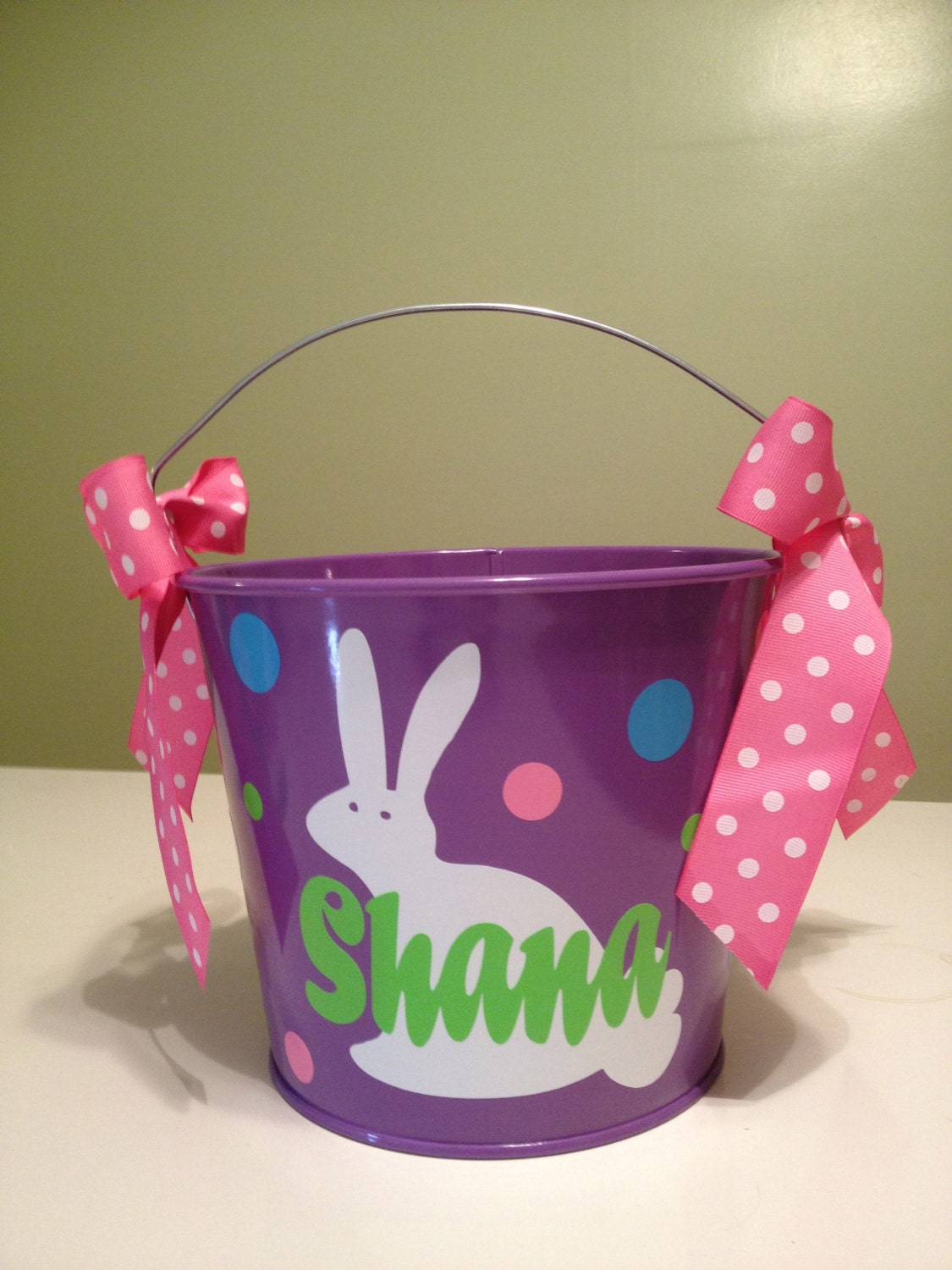 Personalized Easter bucket 5 quart metal bucket, LOTS of COLORS, designs available
