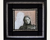 tryptic art - you go first - ghost girls, two sisters, Victorian, winged hourglass, hand beaded, mixed media assemblage