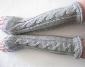 Spring Wool Fingerless Gloves - Gray Texting Gloves Arm Warmers : Upcycled Recycled Repurposed Eco Friendly