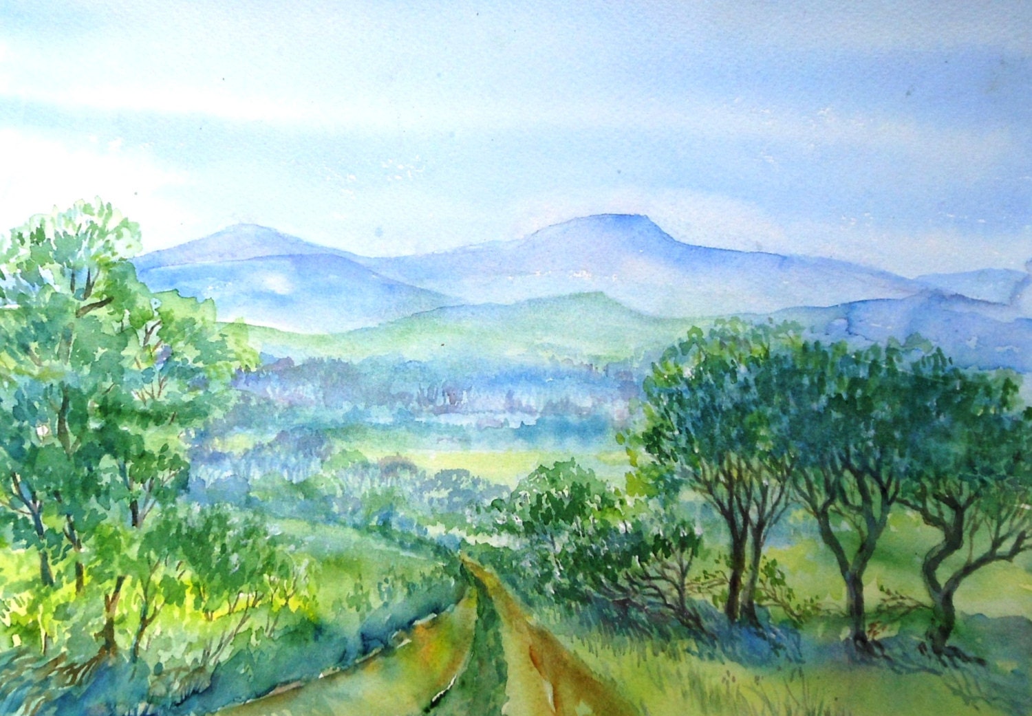 Farm Laneway and Wicklow Landscape  Ireland  - Watercolour - original painting