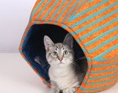 Second Quality Sale Cat Ball Modern Crazy Kitty Cave Bed in Turquoise and Orange Stripes