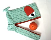 Wavy Whale laptop sleeve, padded, 15 inch, 14 inch, 13 inch, jade green and orange - custom made