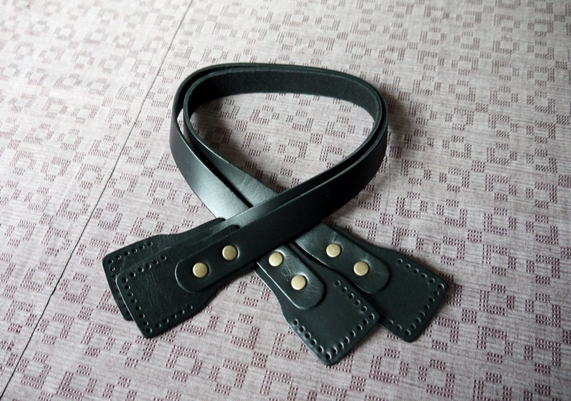 24 inch Black Leather Bag Straps Punch Hole Ready