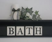 Bathroom Wall Home Decor 24" Black Shelf with 4 Wooden Letter Tiles Personalized with BATH
