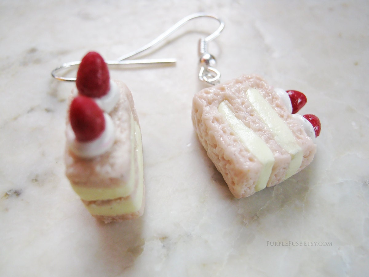 Lemon Cream Tart Cake Earrings With Strawberries on top