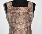 Vintage 70s Maternity Dress Jumper Plaid Sleeveless